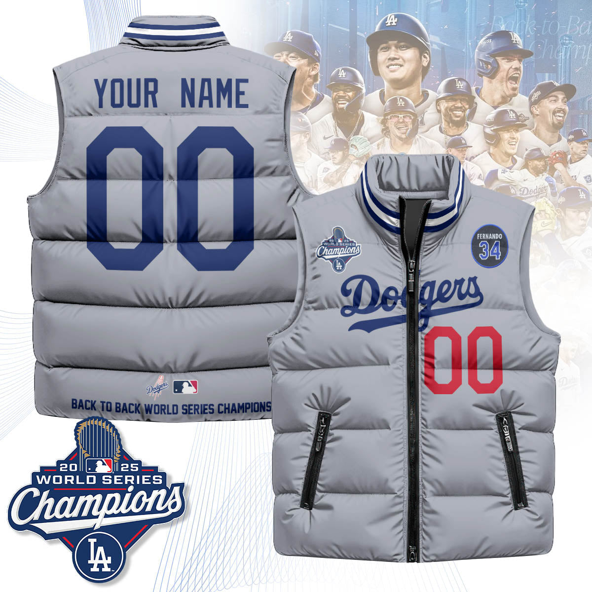 Los Angeles Dodgers 2025 World Series Champions Custom Puffer Vest
