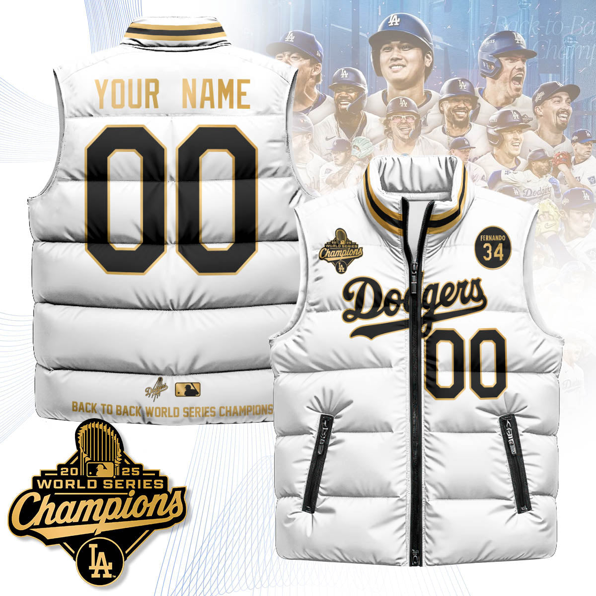 Los Angeles Dodgers 2025 World Series Champions Custom Puffer Vest