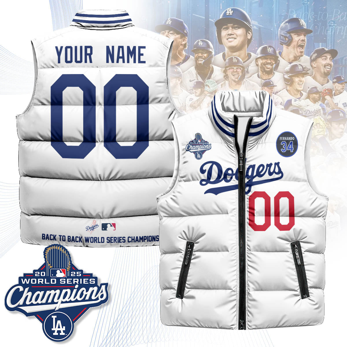 Los Angeles Dodgers 2025 World Series Champions Custom Puffer Vest