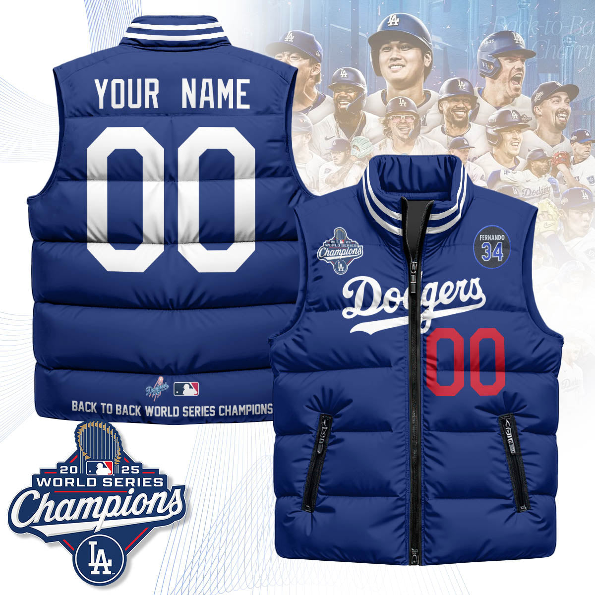 Los Angeles Dodgers 2025 World Series Champions Custom Puffer Vest