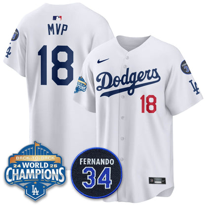 Los Angeles Dodgers 2025 Back To Back Champions Jersey - All Stitched