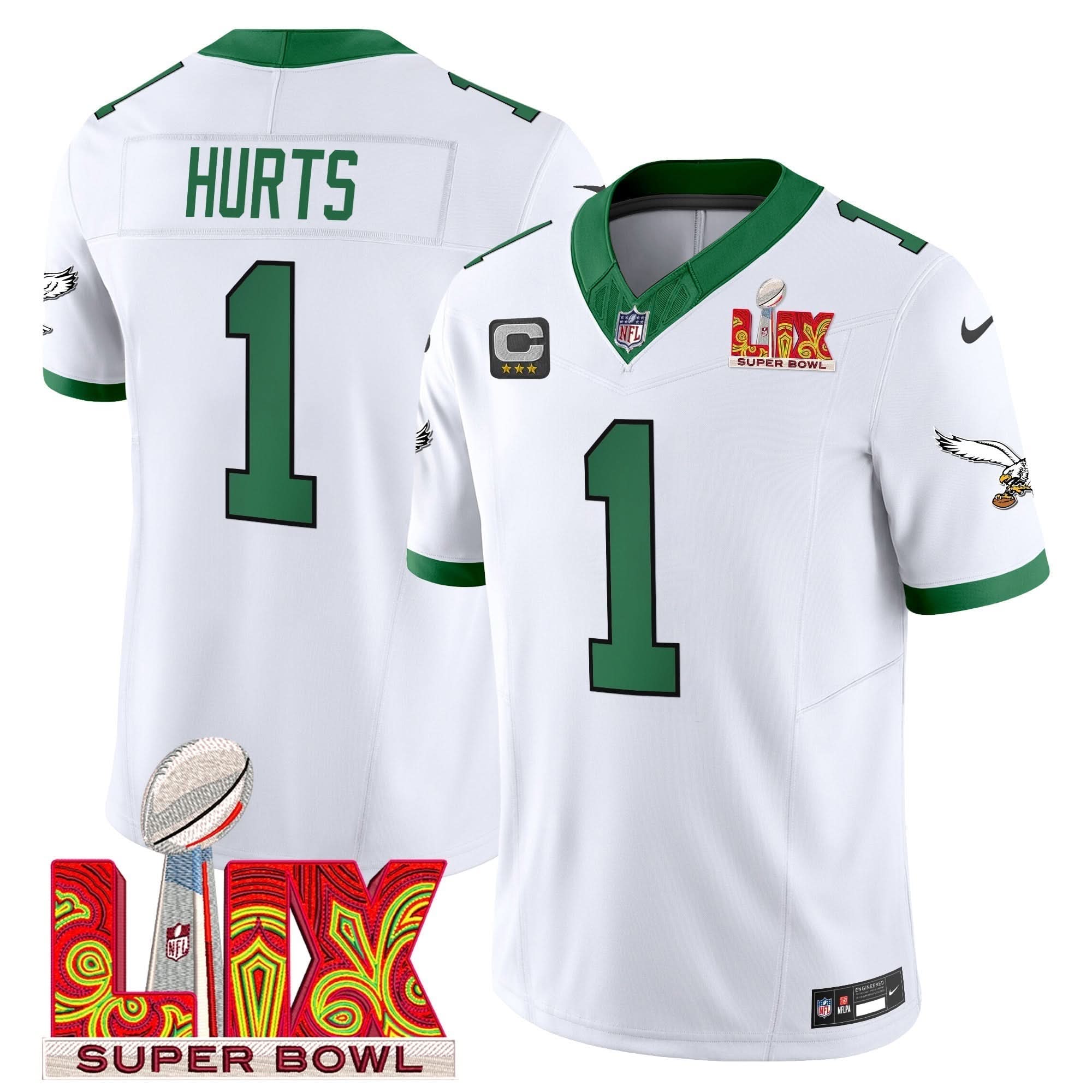 Philadelphia Eagles Kelly Green Super Bowl LIX Patch Vapor Limited Jersey - All Stitched