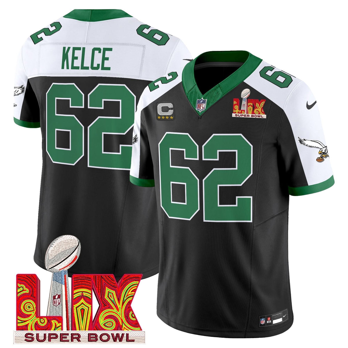 Philadelphia Eagles Kelly Green Super Bowl LIX Patch Vapor Limited Jersey - All Stitched