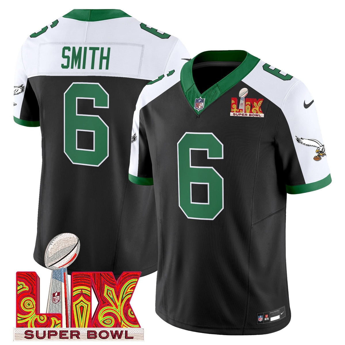 Philadelphia Eagles Kelly Green Super Bowl LIX Patch Vapor Limited Jersey - All Stitched