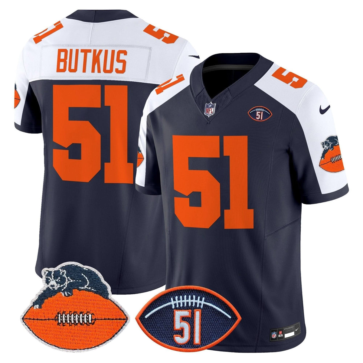 Chicago Bears Dick Butkus Patch Throwback Vapor Limited Jersey - All Stitched
