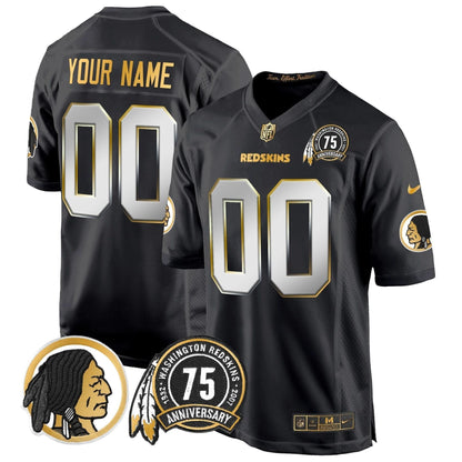 Washington Redskins 75th Patch Throwback Gold Game Custom Jersey - All Stitched
