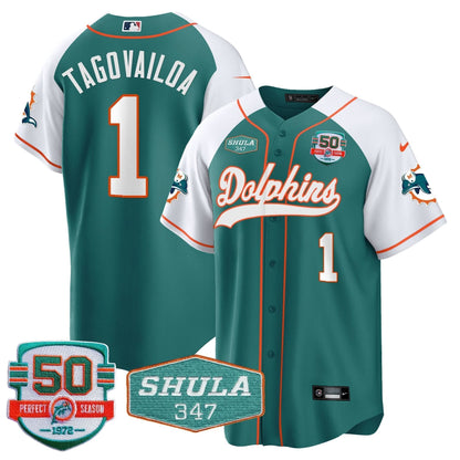 Dolphins 50th & Don Shula 347 Memorial Patch Baseball Jersey - All Stitched