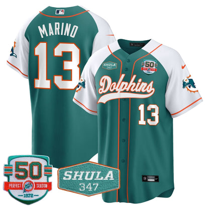 Dolphins 50th & Don Shula 347 Memorial Patch Baseball Jersey - All Stitched