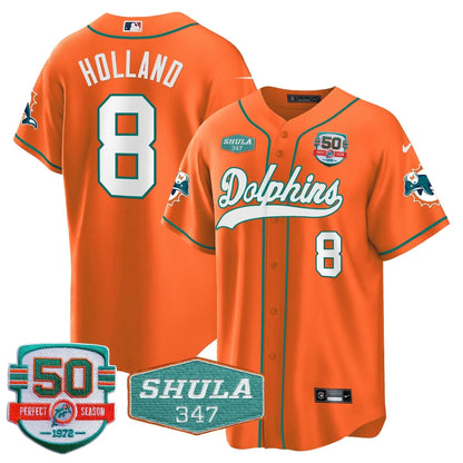 Dolphins 50th & Don Shula 347 Memorial Patch Baseball Jersey - All Stitched
