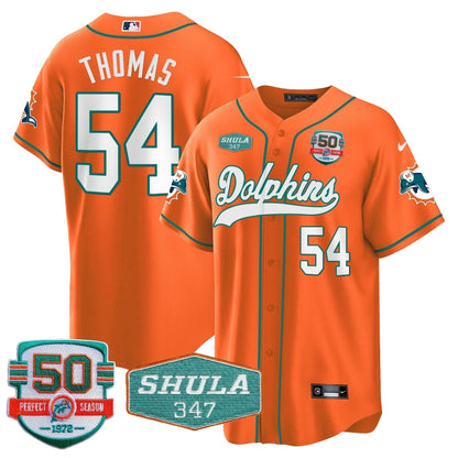 Dolphins 50th & Don Shula 347 Memorial Patch Baseball Jersey - All Stitched