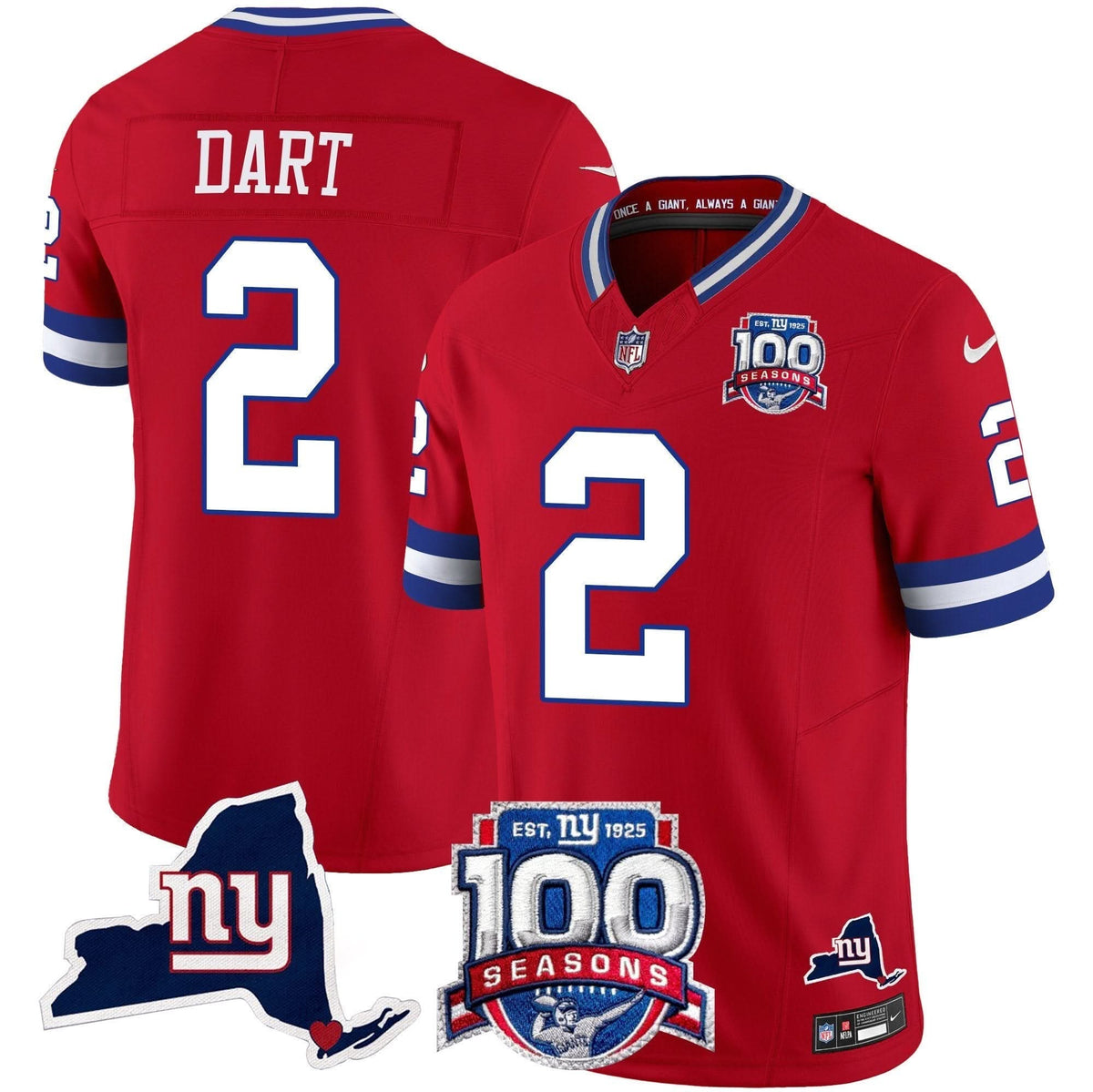 New York Giants 100th Season & State Patch Vapor Limited Jersey - All Stitched