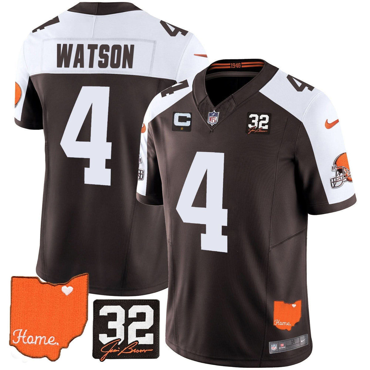 Browns #32 Jim Brown Memorial & Home Patch Vapor Limited Jersey - All Stitched