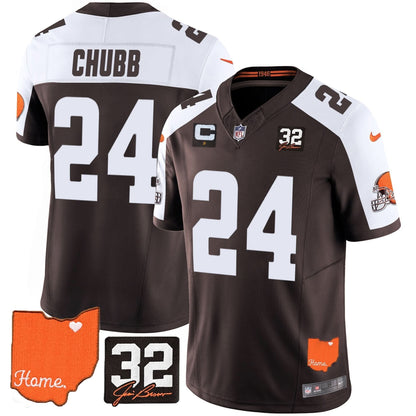 Browns #32 Jim Brown Memorial & Home Patch Vapor Limited Jersey - All Stitched