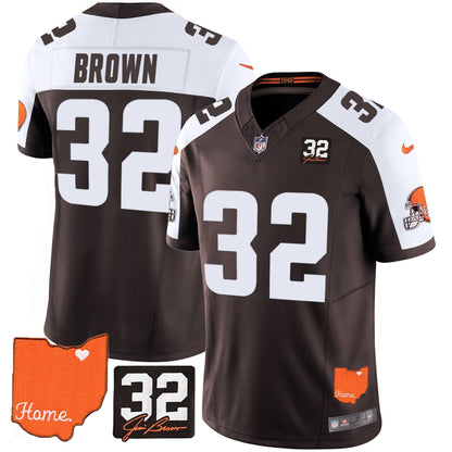 Browns #32 Jim Brown Memorial & Home Patch Vapor Limited Jersey - All Stitched
