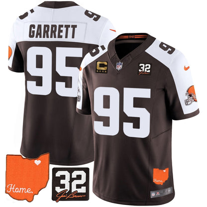 Browns #32 Jim Brown Memorial & Home Patch Vapor Limited Jersey - All Stitched