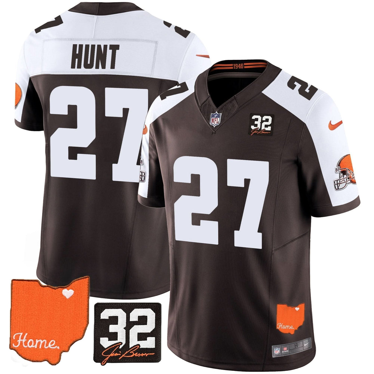 Browns #32 Jim Brown Memorial & Home Patch Vapor Limited Jersey - All Stitched