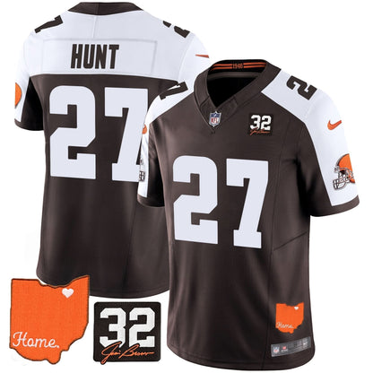 Browns #32 Jim Brown Memorial & Home Patch Vapor Limited Jersey - All Stitched