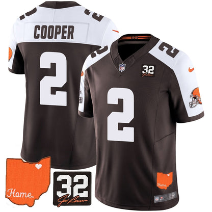 Browns #32 Jim Brown Memorial & Home Patch Vapor Limited Jersey - All Stitched
