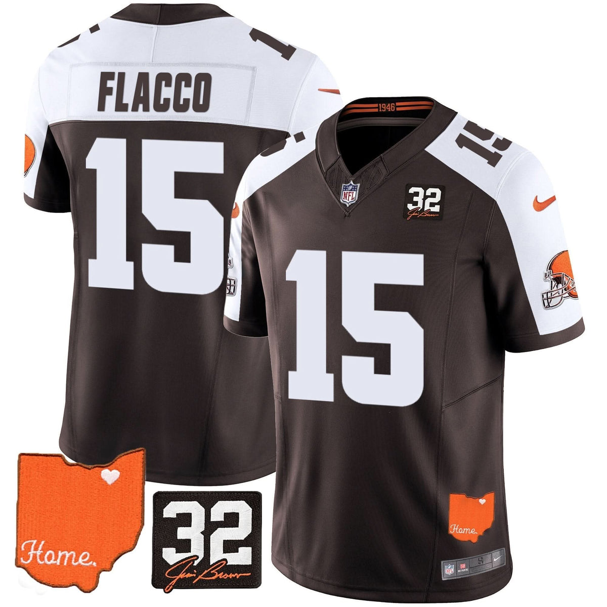 Browns #32 Jim Brown Memorial & Home Patch Vapor Limited Jersey - All Stitched