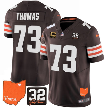 Browns #32 Jim Brown Memorial & Home Patch Vapor Limited Jersey - All Stitched