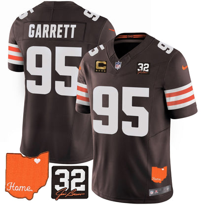 Browns #32 Jim Brown Memorial & Home Patch Vapor Limited Jersey - All Stitched