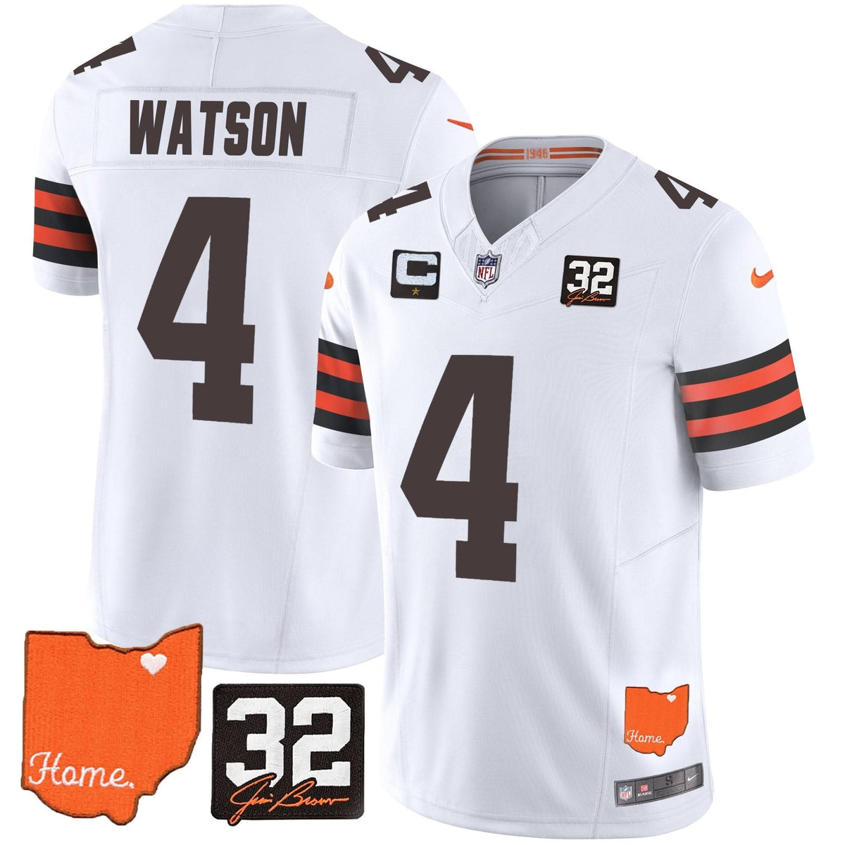Browns #32 Jim Brown Memorial & Home Patch Vapor Limited Jersey - All Stitched