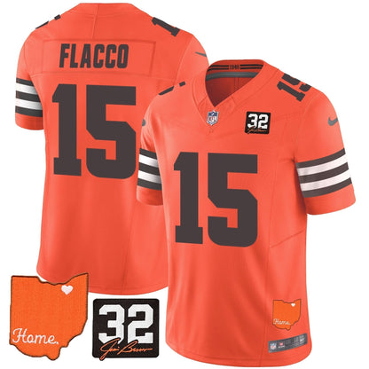 Browns #32 Jim Brown Memorial & Home Patch Vapor Limited Jersey - All Stitched