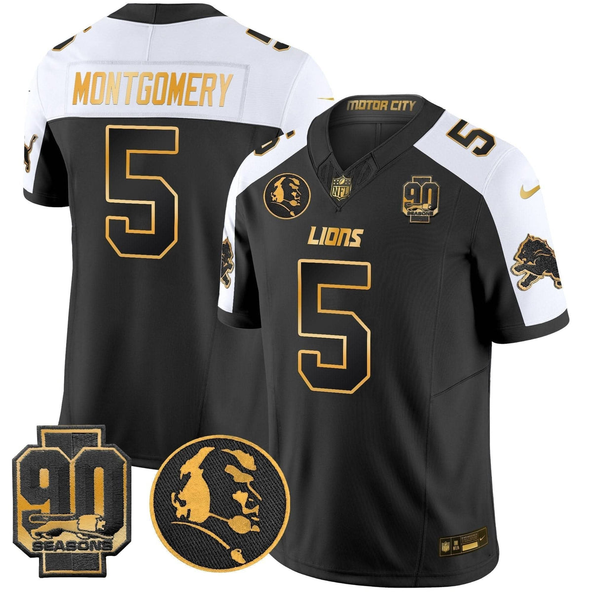 Detroit Lions 2024 90th & John Madden Patch Gold Vapor Limited Jersey V2 - All Stitched