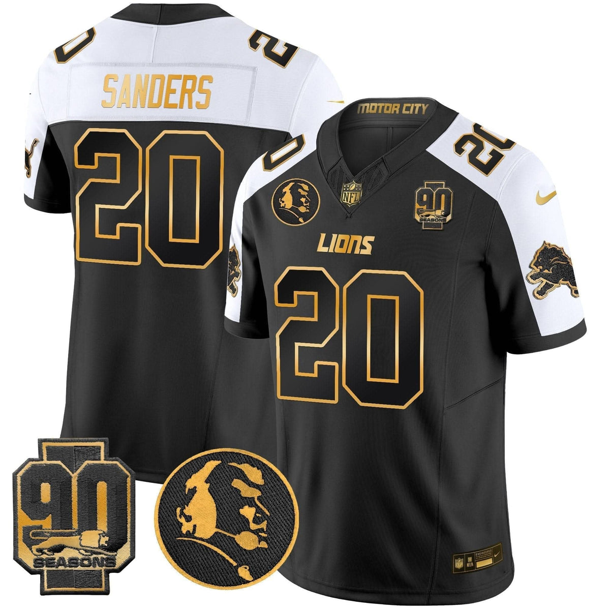 Detroit Lions 2024 90th & John Madden Patch Gold Vapor Limited Jersey V2 - All Stitched