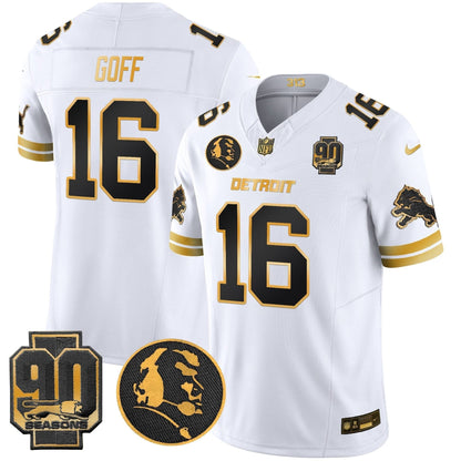 Detroit Lions 2024 90th & John Madden Patch Gold Vapor Limited Jersey V2 - All Stitched