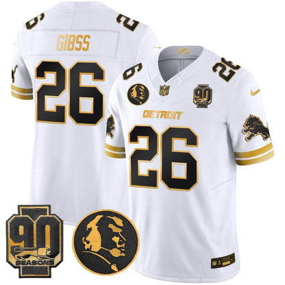 Detroit Lions 2024 90th & John Madden Patch Gold Vapor Limited Jersey V2 - All Stitched