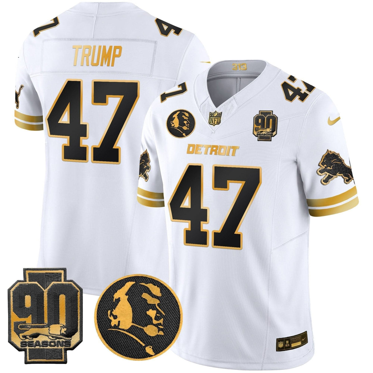 Detroit Lions 2024 90th & John Madden Patch Gold Vapor Limited Jersey V2 - All Stitched