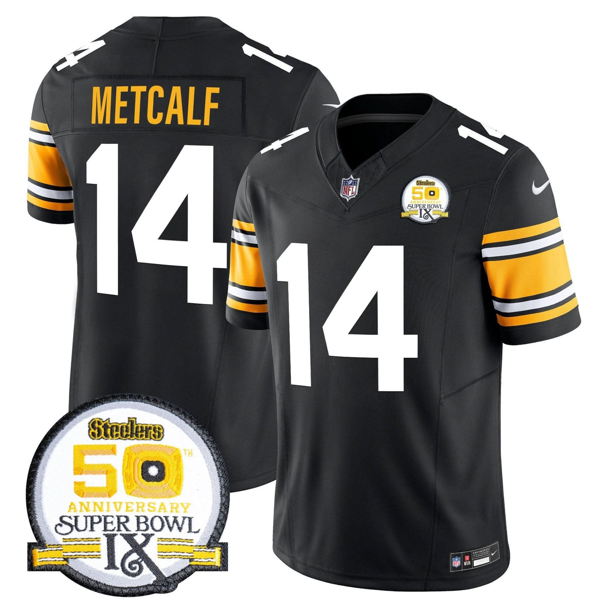 Steelers 50th Anniversary Of Super Bowl IX Patch Vapor Limited Jersey - All Stitched