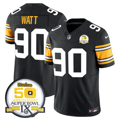 Steelers 50th Anniversary Of Super Bowl IX Patch Vapor Limited Jersey - All Stitched