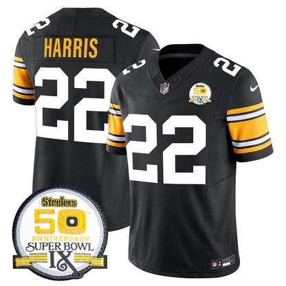 Steelers 50th Anniversary Of Super Bowl IX Patch Vapor Limited Jersey - All Stitched