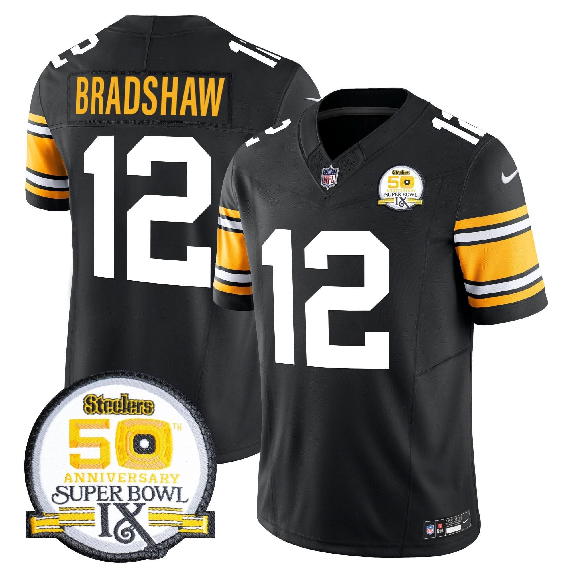 Steelers 50th Anniversary Of Super Bowl IX Patch Vapor Limited Jersey - All Stitched