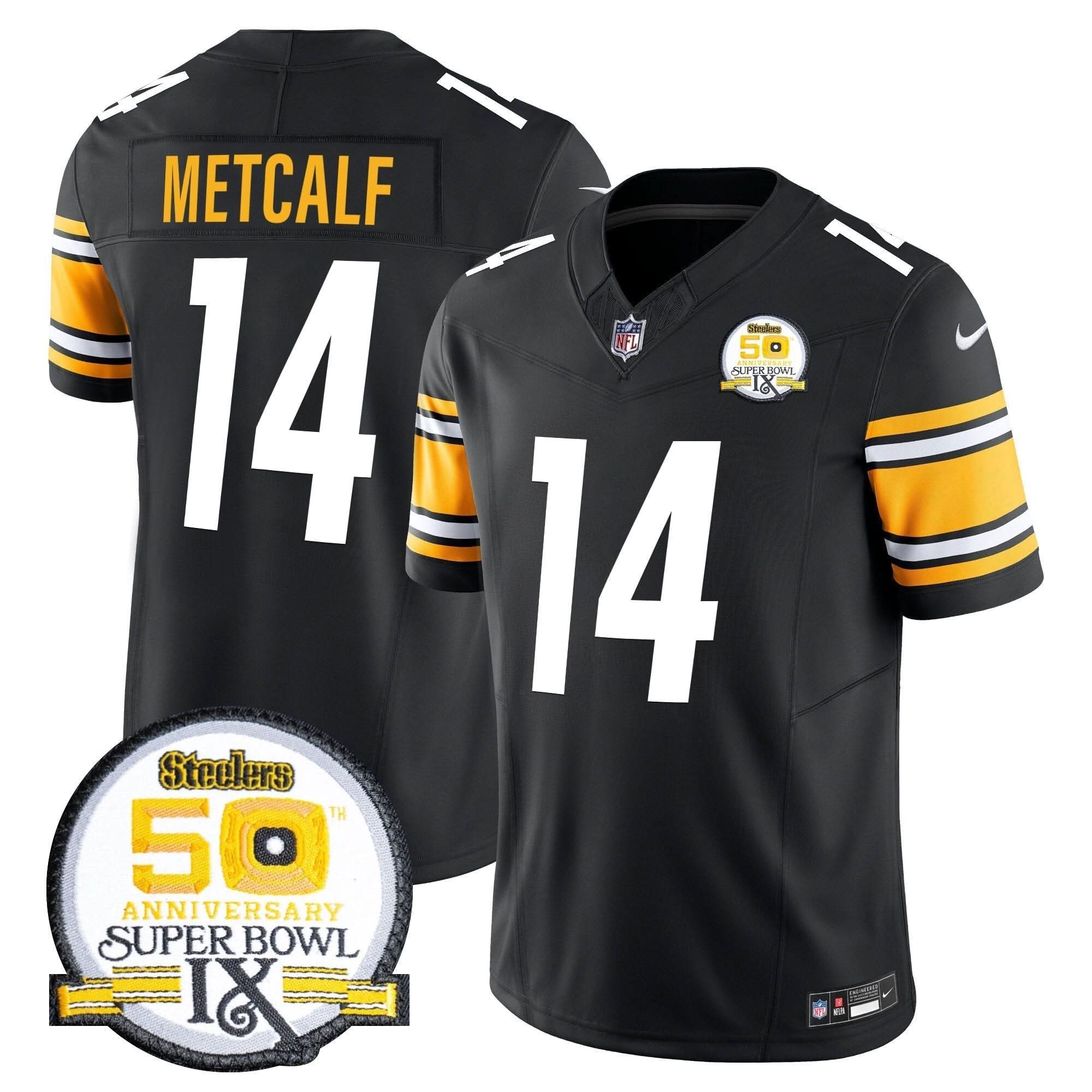 Steelers 50th Anniversary Of Super Bowl IX Patch Vapor Limited Jersey - All Stitched