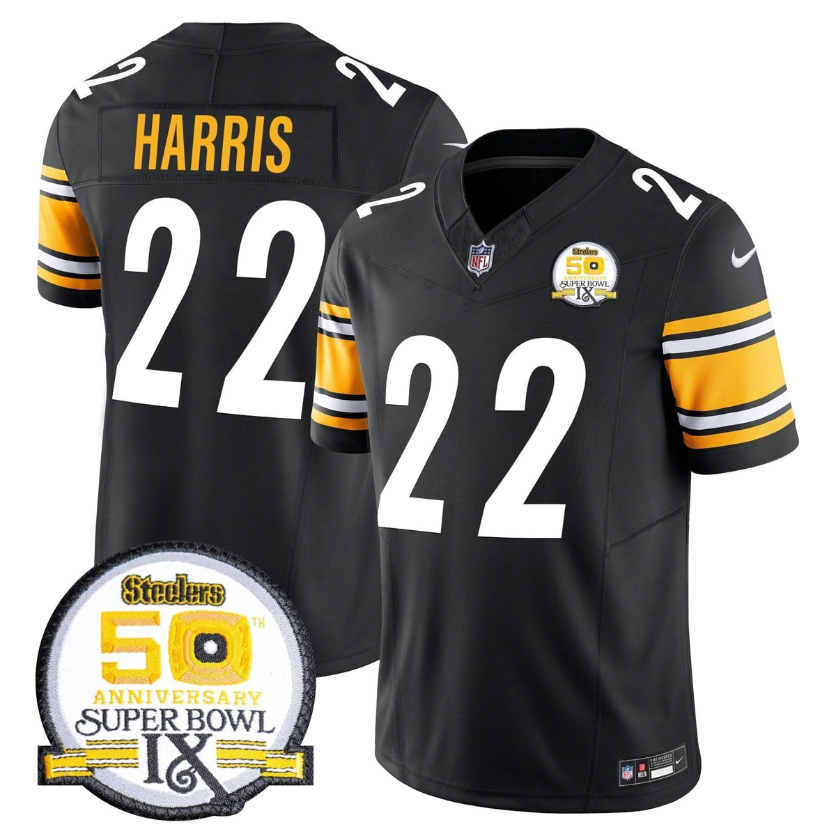 Steelers 50th Anniversary Of Super Bowl IX Patch Vapor Limited Jersey - All Stitched