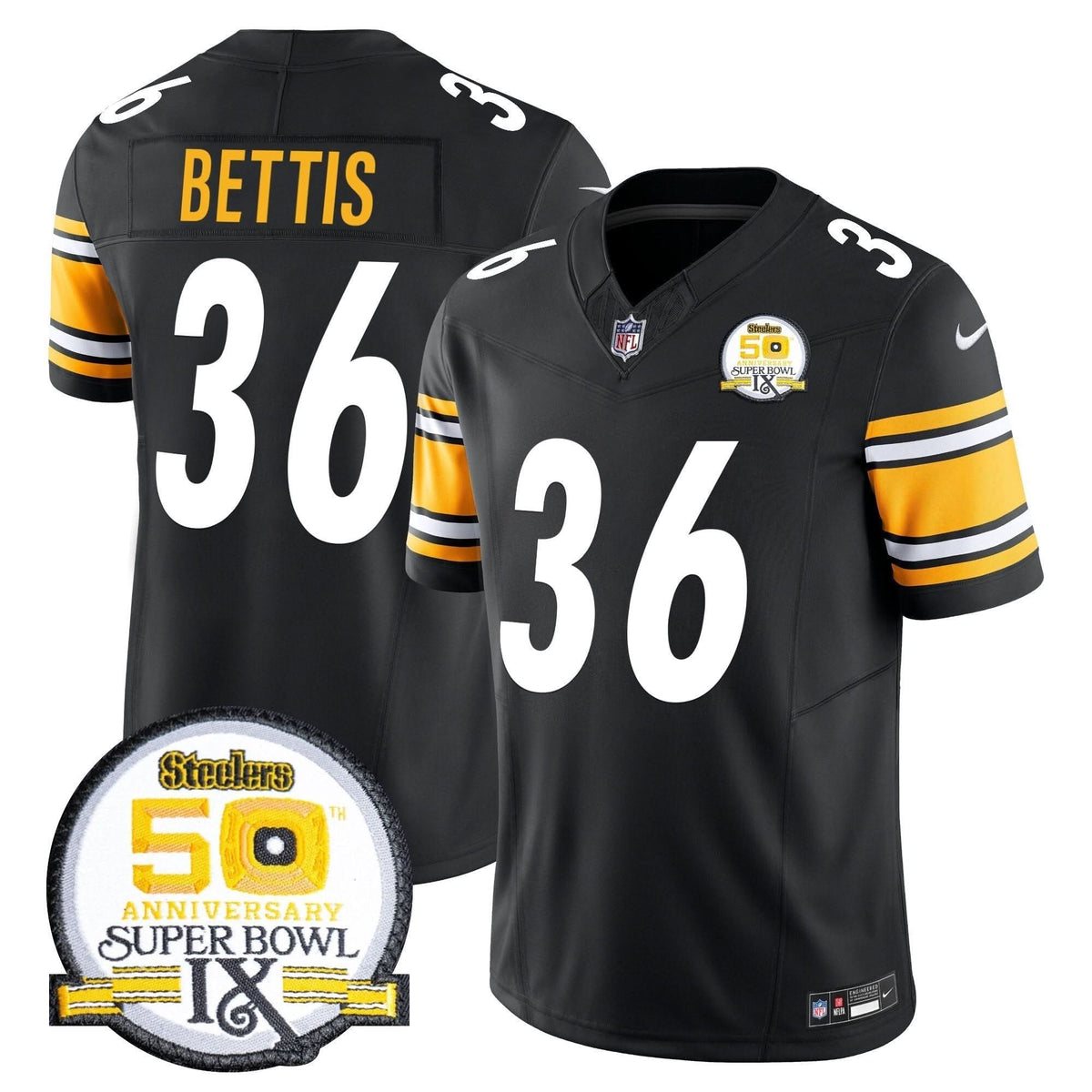 Steelers 50th Anniversary Of Super Bowl IX Patch Vapor Limited Jersey - All Stitched