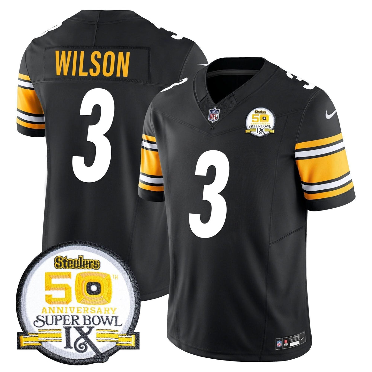 Steelers 50th Anniversary Of Super Bowl IX Patch Vapor Limited Jersey - All Stitched