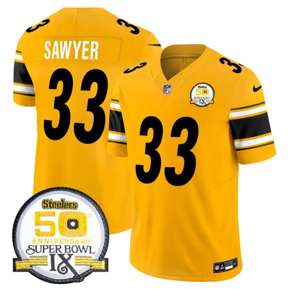 Steelers 50th Anniversary Of Super Bowl IX Patch Vapor Limited Jersey - All Stitched