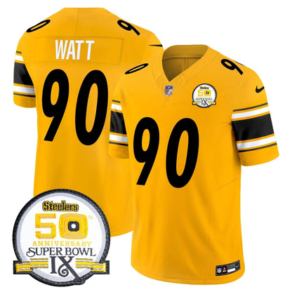 Steelers 50th Anniversary Of Super Bowl IX Patch Vapor Limited Jersey - All Stitched