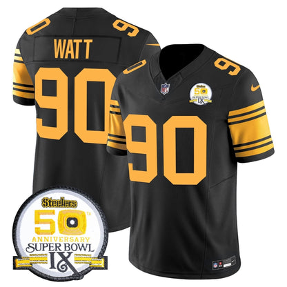 Steelers 50th Anniversary Of Super Bowl IX Patch Vapor Limited Jersey - All Stitched