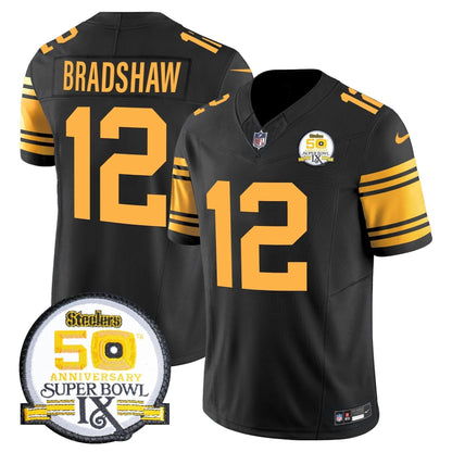 Steelers 50th Anniversary Of Super Bowl IX Patch Vapor Limited Jersey - All Stitched