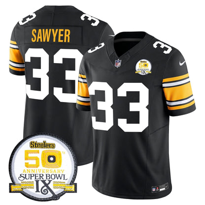 Steelers 50th Anniversary Of Super Bowl IX Patch Vapor Limited Jersey - All Stitched