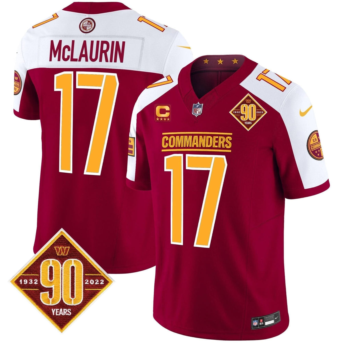 Washington Commanders 90th Anniversary Patch Vapor Limited Jersey - All Stitched