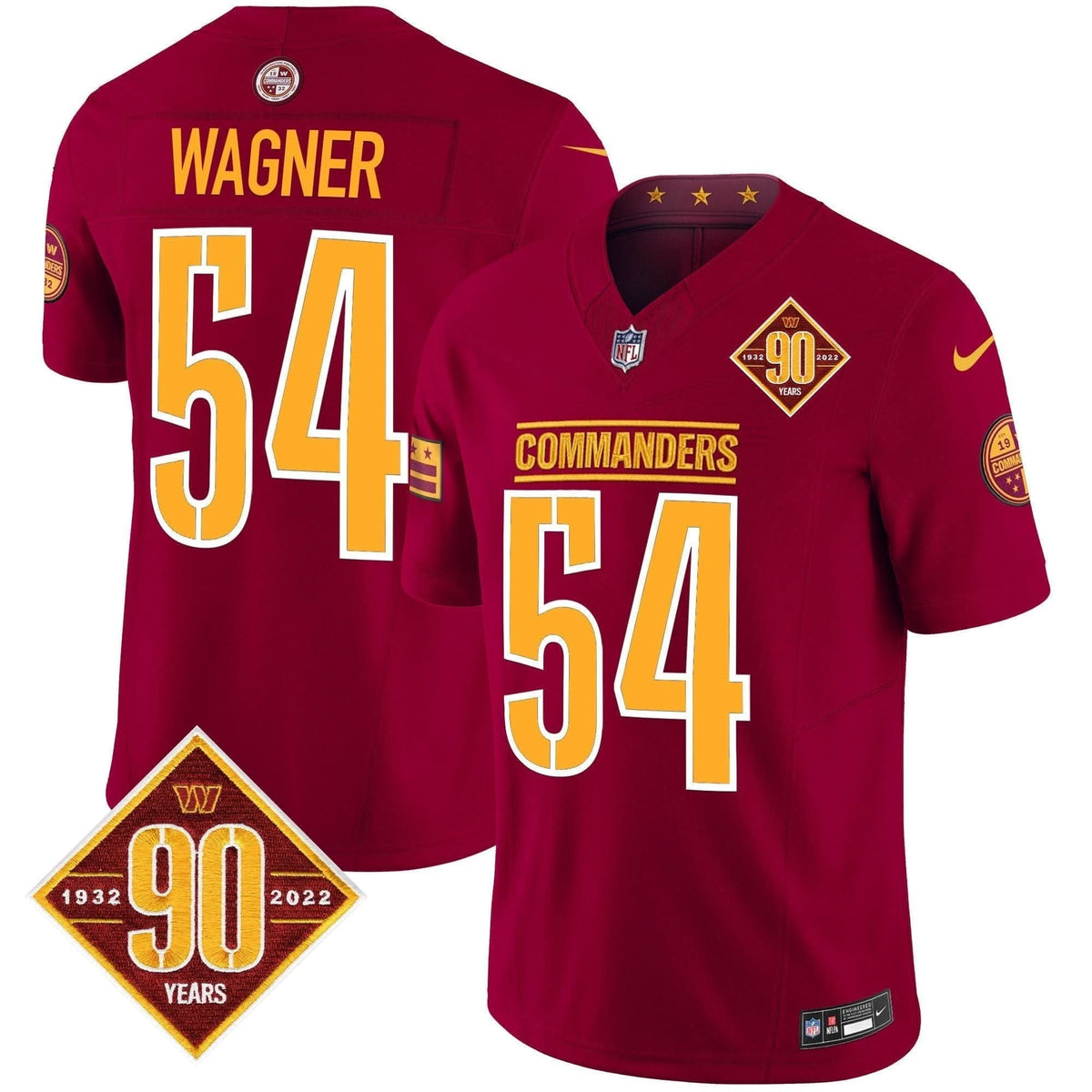 Washington Commanders 90th Anniversary Patch Vapor Limited Jersey - All Stitched