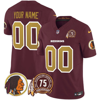 Washington Redskins Throwback 75th Patch Vapor Limited Custom Jersey - All Stitched