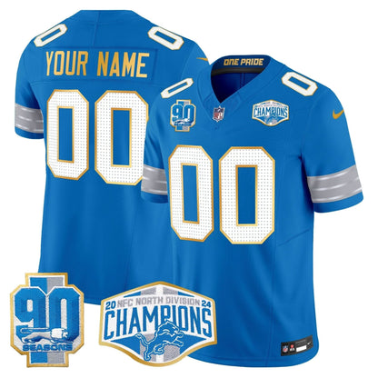 Detroit Lions 2024 NFC North Division Champions Patch Gold Trim Vapor Limited Custom Jersey - All Stitched