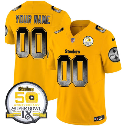 Steelers Arch Smoke 50th Anniversary Of Super Bowl IX Patch Vapor Limited Custom Jersey - All Stitched